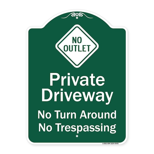 No Turn Around Or Trespassing W/ No Outlet Heavy-Gauge Aluminum Sign, 24" H, GW-1824-9945